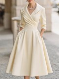 Women's Chic Slim Waist Elegant Long Sleeve Long Dress