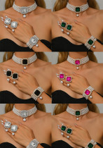 Women's Multi-Color Full Diamond Bracelet Three-Piece Luxury Imitation Pearl Necklace Jewelry