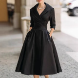 Women's Chic Slim Waist Elegant Long Sleeve Long Dress