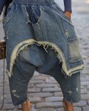 Women's Fashion Washed Ripped Loose Denim Patchwork Pants