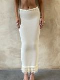 Women's Solid Color Fashion Bodycon Twisted Rope Belt Fringe Hem Long Skirt