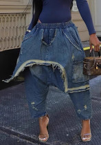 Women's Fashion Washed Ripped Loose Denim Patchwork Pants Women's Fashion Washed Ripped Loose Denim Patchwork Pants