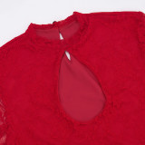 Autumn Women's Solid Color Lace-Up Sexy Lace Long Sleeve Ribbon Short Dress