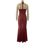 Women's Sexy Slim See-Through Holidays Halter Neck Sleeveless Dress