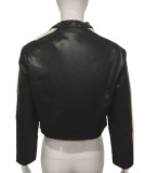 Autumn Women's Patchwork Color-Blocking Stripes PU Leather Jacket