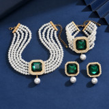 Women's Multi-Color Full Diamond Bracelet Three-Piece Luxury Imitation Pearl Necklace Jewelry
