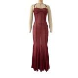Women's Sexy Slim See-Through Holidays Halter Neck Sleeveless Dress