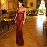 Women's Sexy Slim See-Through Holidays Halter Neck Sleeveless Dress