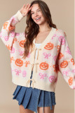Autumn Winter Women's Halloween Jacquard V-Neck Cardigan Long Sleeve Sweater