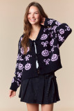 Autumn Winter Women's Halloween Jacquard V-Neck Cardigan Long Sleeve Sweater