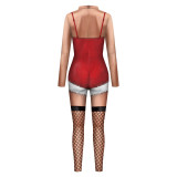 Autumn Winter Women's Christmas Stage Costume Set Long Sleeve Christmas Print Jumpsuit