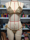 Women's Sexy Low Back Tie-Up Glittery Shiny Sequins Bikini Party Two-Piece Swimsuit