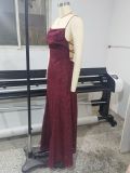 Women's Fashion Burgundy Sexy Strap Dress