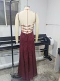 Women's Fashion Burgundy Sexy Strap Dress