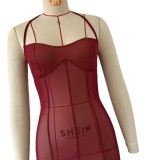 Women's Sexy Slim See-Through Holidays Halter Neck Sleeveless Dress