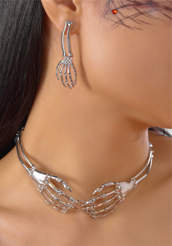 Halloween dark bone ghost hand necklace and earrings set of two