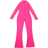 Women Autumn Zippered Long-Sleeved Jumpsuit