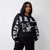 Women Letter Print Round Neck Long-Sleeved Athletic Top