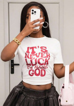 Women Summer American Style Round Neck Printed Sexy Short-Sleeved Crop T-Shirt