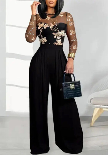 Women autumn casual print patchwork sleeveless jumpsuit