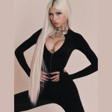 Women Autumn Zippered Long-Sleeved Jumpsuit