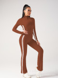 Women autumn contrasting color casual running and fitness two-piece set