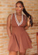 Women Patchwork Pleated V-Neck Sleeveless Dress