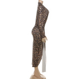 Women's Summer Sexy Leopard Print Deep V-Neck Slit Dress