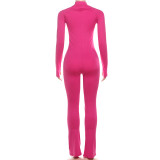Women Autumn Zippered Long-Sleeved Jumpsuit