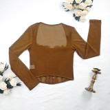 Women Underwire Mesh Patchwork Top Sexy Lace See-Through Long-Sleeved Fishbone Bra