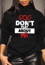 Women Fall/Winter Hooded Letter Print Long-Sleeved Top