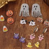 Halloween monster diamond-encrusted pumpkin earrings witch mask earrings