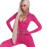 Women Autumn Zippered Long-Sleeved Jumpsuit