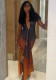 Women Contrast Color Sexy V Neck Backless Dress