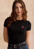 Women Summer American Style Cherry Round Neck Pleated Short-Sleeved Casual T-Shirt