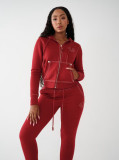 Women American Zippered Letter Print Hoodies and Pant Two-Piece Set