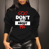 Women Fall/Winter Hooded Letter Print Long-Sleeved Top