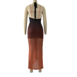 Women Contrast Color Sexy V Neck Backless Dress