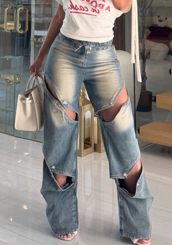 Women Cutout Button Denim Pants