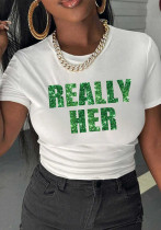 Women Summer Letter Print Round Neck Casual Short-Sleeved Crop T-Shirt Women Summer Letter Print Round Neck Casual Short-Sleeved Crop T-Shirt