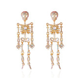 Diamond-filled skull earrings funny long earrings