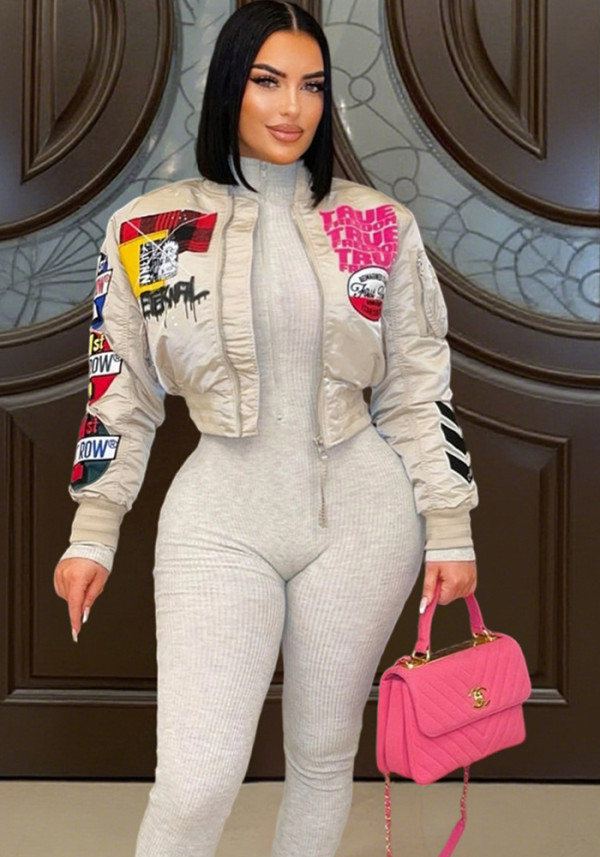 Women Fall/Winter Printed Casual Bomber Jacket