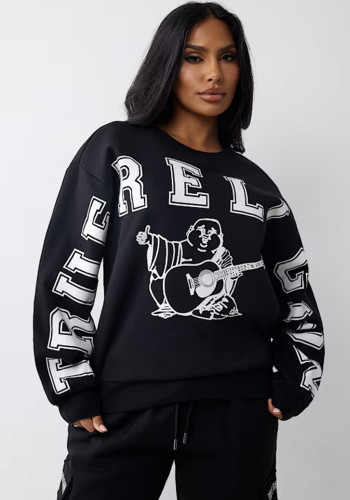 Women Letter Print Round Neck Long-Sleeved Athletic Top