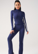 Women autumn contrasting color casual running and fitness two-piece set