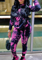 Women Fall/Winter Tie-Dye Hooded Top and Pant Two-Piece Set
