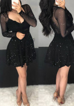 Women Autumn Sexy V-Neck Irregular Sequin Bodycon Dress