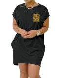Women Leopard Print Dress with Pockets