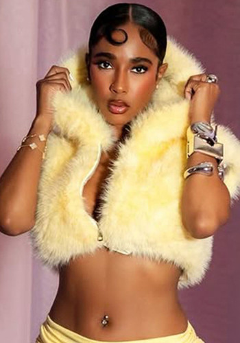 Women Solid Pu-Leather Zippered Hooded Sleeveless Crop Top