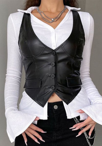 Women Pu-Leather Vest Top
