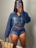 Women Denim Jacket and Shorts Two-Piece Set